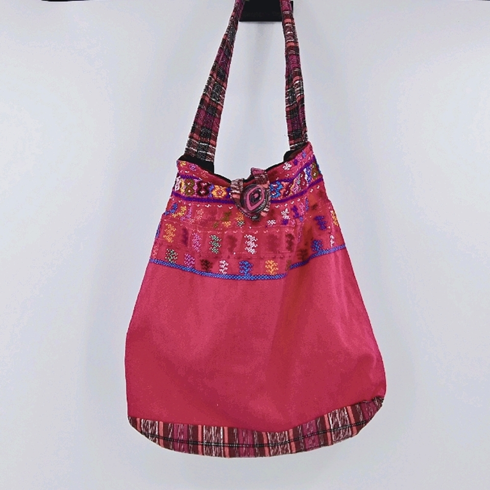 Jahonel Handmade Tote Shoulder Bag Pink Traditional Solola Fabric Embroidered